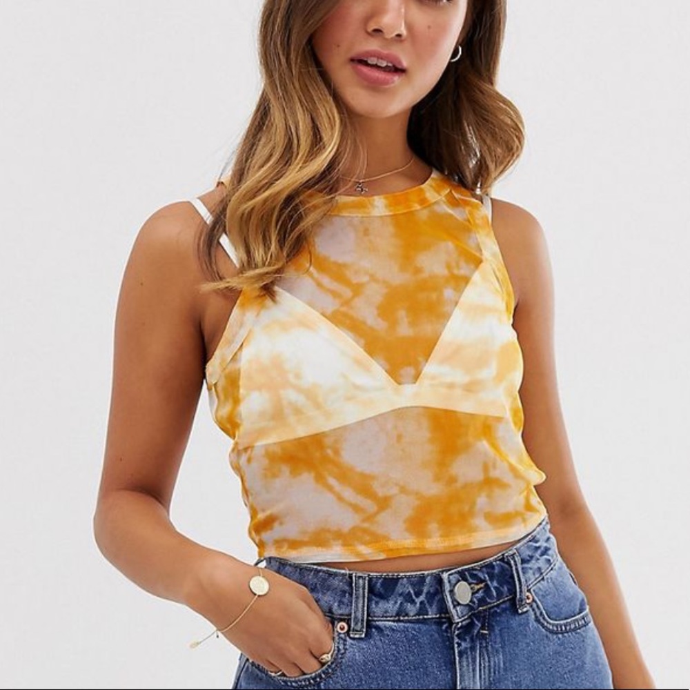 Wednesday's Girl crop top in tie dye mesh